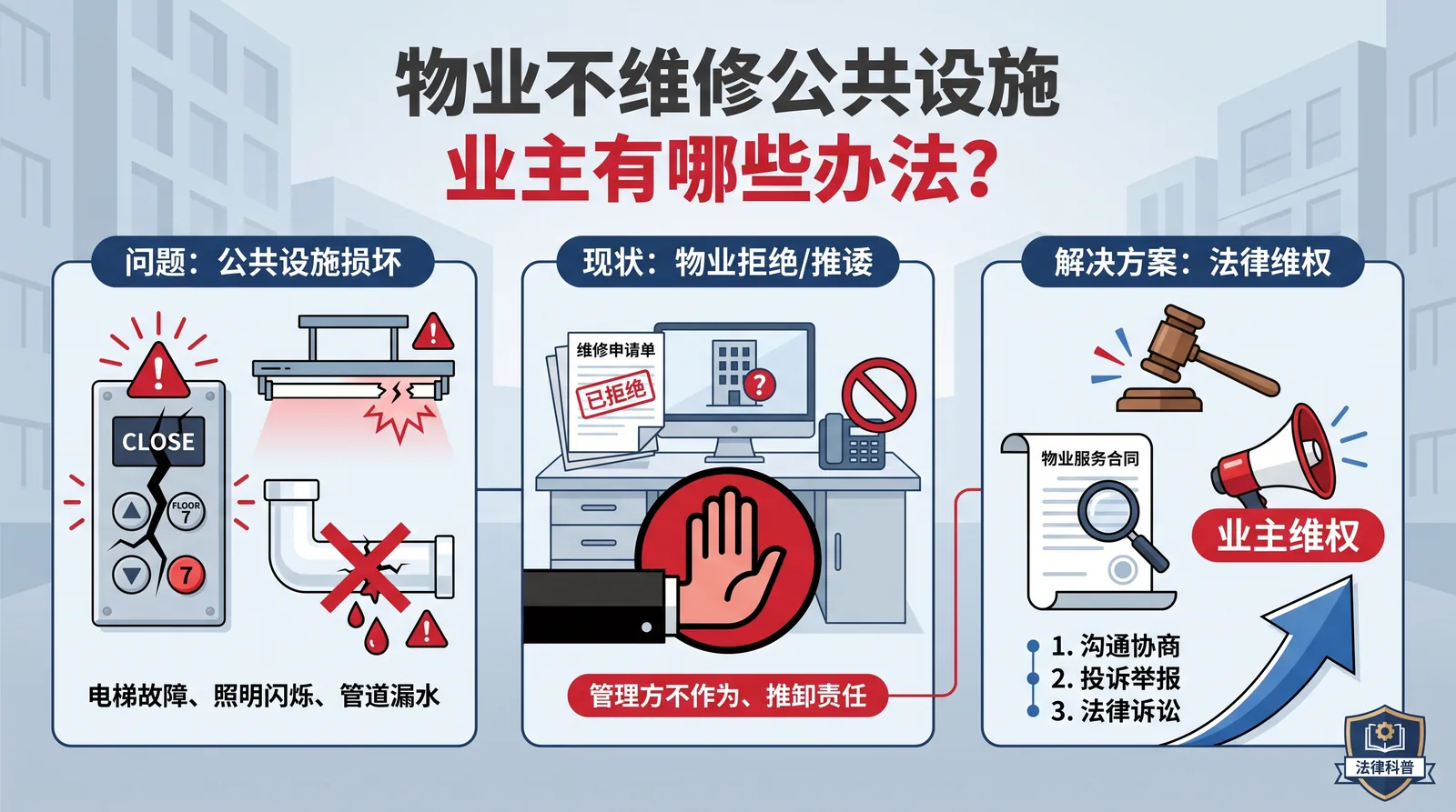 物业不维修公共设施,业主有哪些办法?