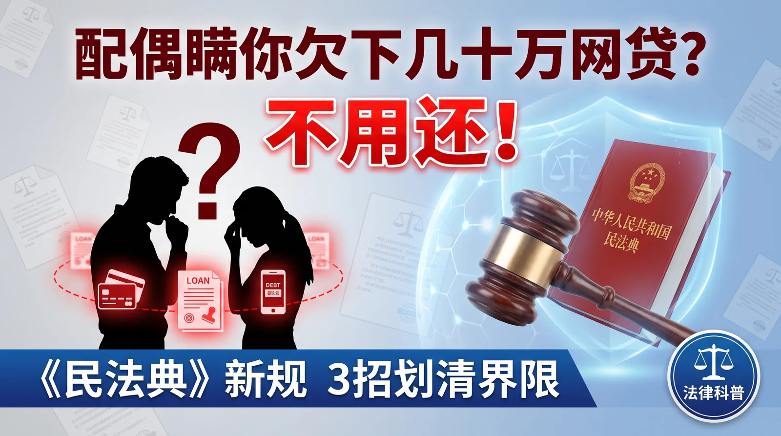 配偶瞒着你欠下几十万网贷?《民法典》新规下不用还!律师教你3招划清界限