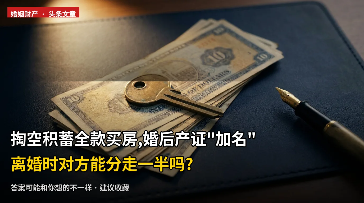 掏空积蓄全款买房,婚后产证“加名”,离婚时对方能分走一半吗?